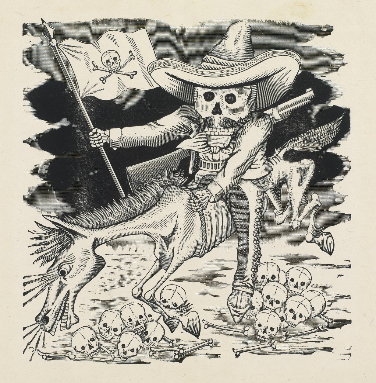 埃米利亚诺·扎帕塔（Emiliano Zapata）的大头骨，约于1911年16月，印刷于1930年（带雕刻的浮雕蚀刻） 作者 何塞·瓜达卢佩·波萨达