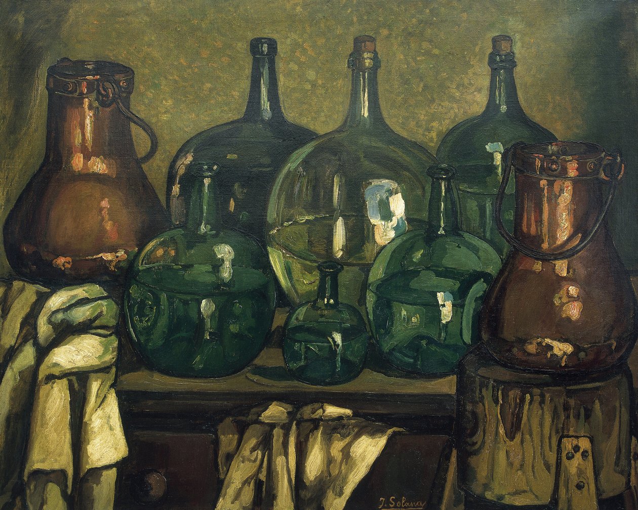 古铁雷斯-索拉纳，何塞（1886-1945 年）。静物与瓶子》。1927.当代艺术。布面油画。私人收藏 作者 何塞·古铁雷斯·索拉纳