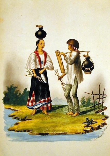 挤奶工，出自《弗莱布斯马尼拉及其周边地区景观专辑》，约1845年（纸上水彩）。 作者 何塞·霍诺纳托·洛萨诺