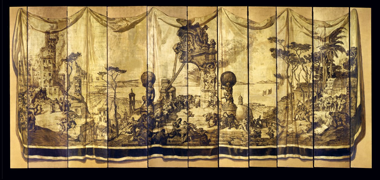 Vision Mediterranea，十一叶屏风，约于1925年（镀金木面板上的油） 作者 何塞·玛丽亚·塞特·巴迪亚