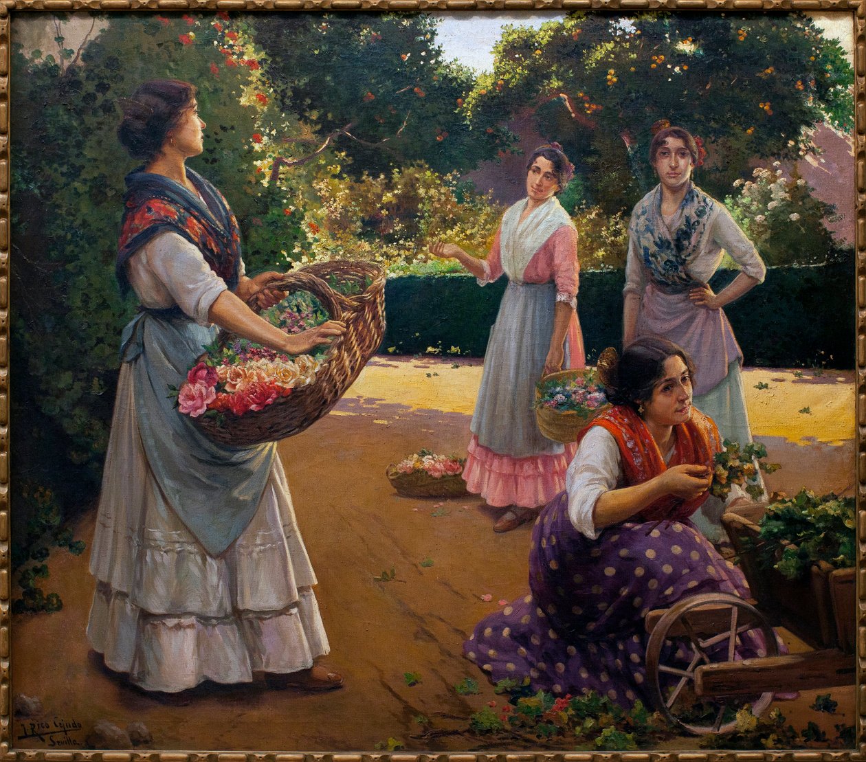 玛丽亚-路易莎公园里的花匠 - 何塞-里科-塞胡多（1864-1939 年）的油画，布面油画 作者 何塞·里科（Jose Rico y Cejudo）