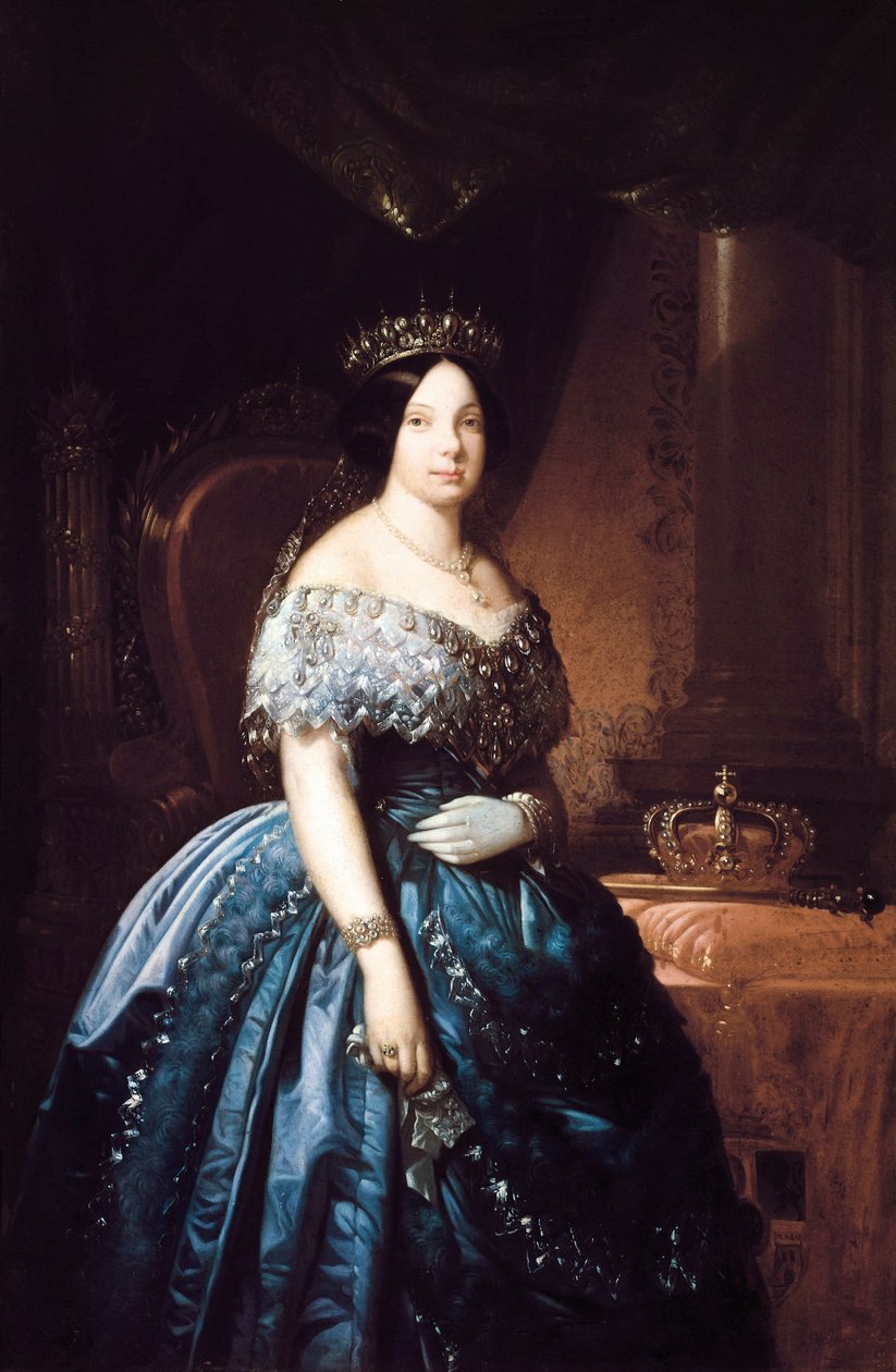 Portrait of Isabella de Bourbon (Isabel de Borbon) II (1830-1904), Queen of Spain from 1833 to 1868. Painting by Jose Romeu (?). Oil on canvas 作者 何塞·罗密欧