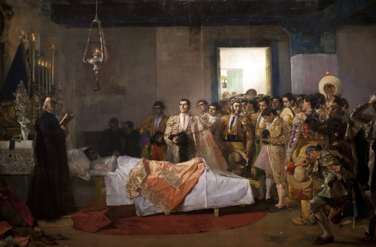 大师之死何塞-比列加斯-科尔德罗（1844-1921 年）的画作，布面油画，约 1913 年。西班牙塞维利亚美术博物馆。 作者 何塞·维勒加斯·科德罗