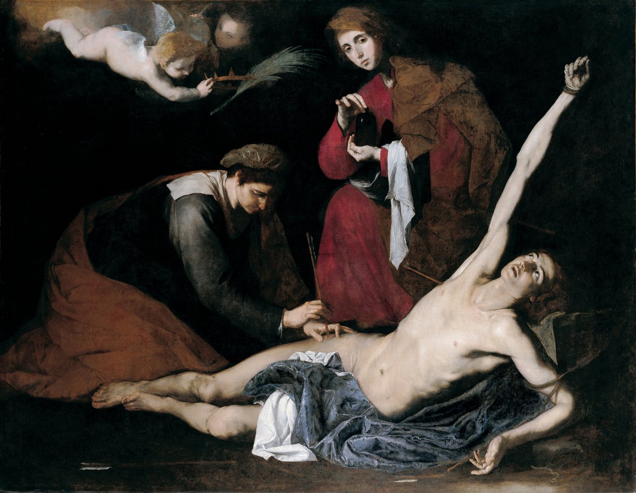 圣塞巴斯蒂安（St Sebastian）被圣女们抚弄，c。 1621 作者 何塞·德·里贝拉