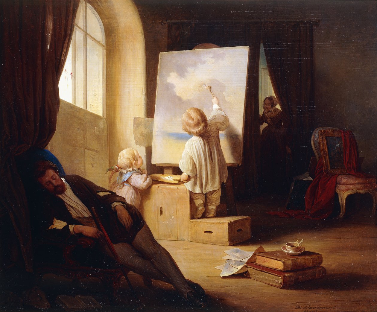 睡觉的画家；睡觉的画家，1841年 作者 约瑟夫·丹豪瑟
