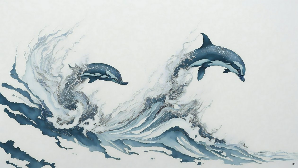 水墨画：海豚_02 作者 约瑟夫·约翰·迈克尔