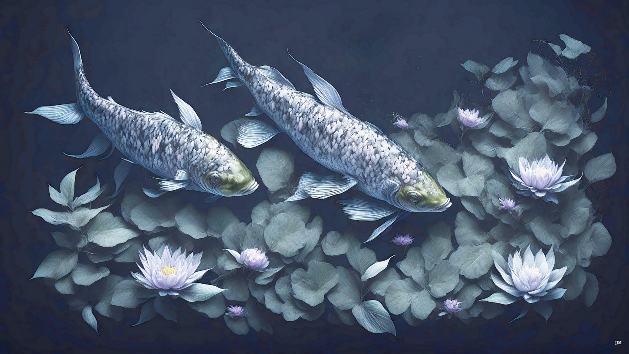 水墨画：锦鲤_紫水晶_01 作者 约瑟夫·约翰·迈克尔