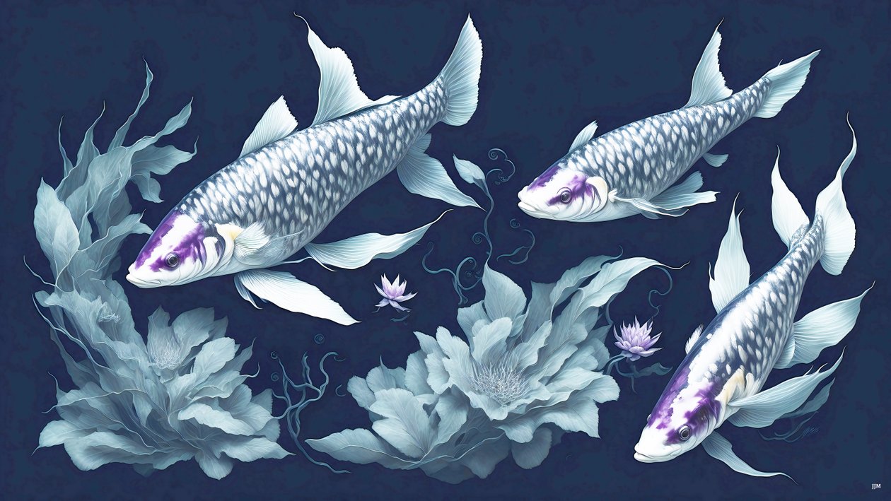 水墨画：Koi-Karpfish_amethyst_02 作者 约瑟夫·约翰·迈克尔