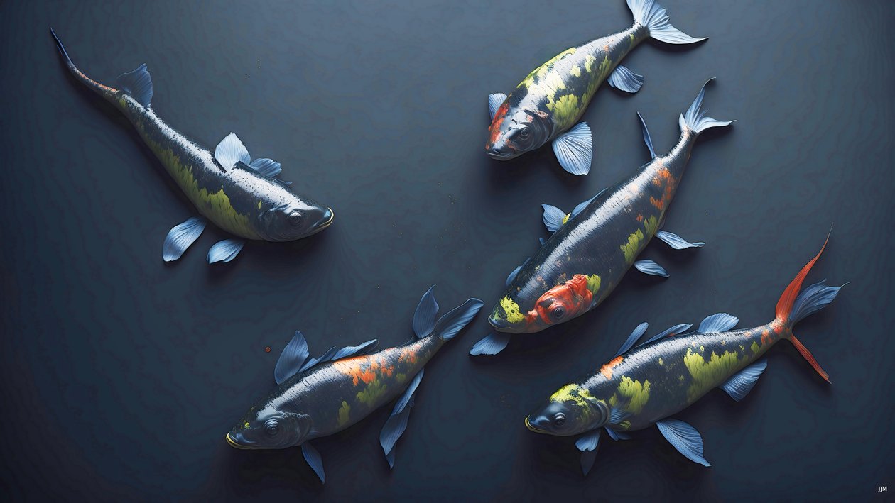 水墨画：Koi-Karpfish_rainbow_02 作者 约瑟夫·约翰·迈克尔