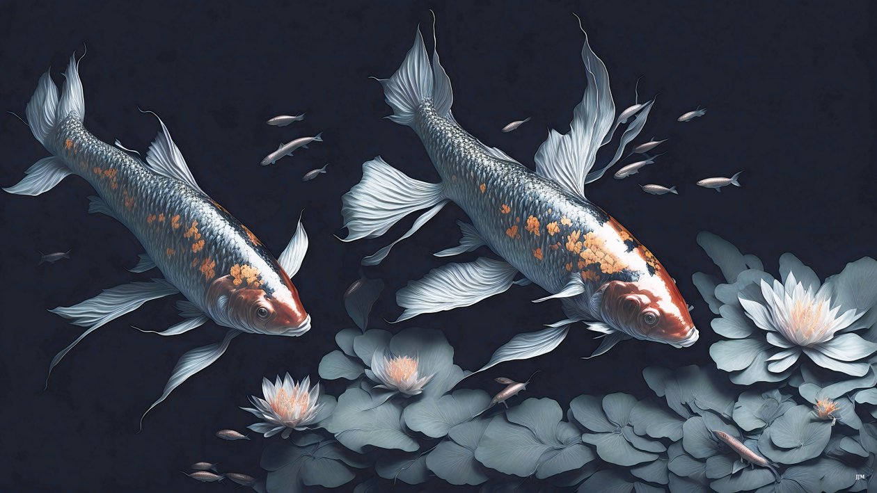 水墨画：Koi-Karpfish_red_02 作者 约瑟夫·约翰·迈克尔