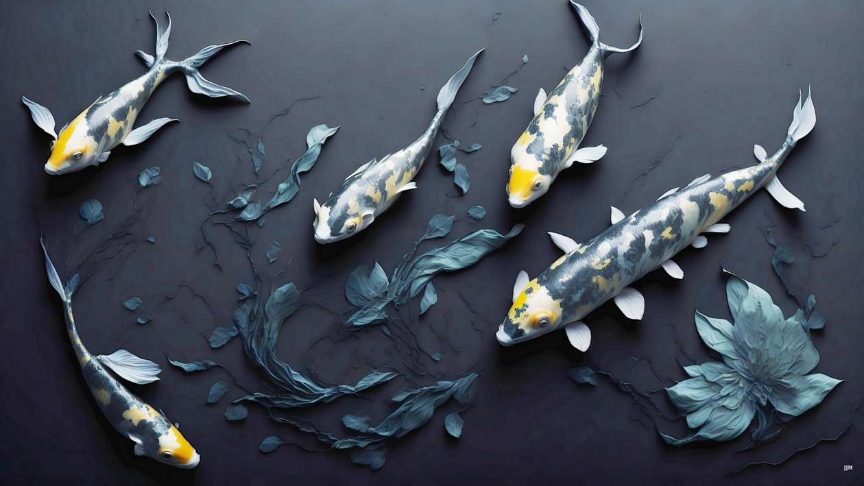 水墨画：Koi-Karpfish_yellow_01 作者 约瑟夫·约翰·迈克尔