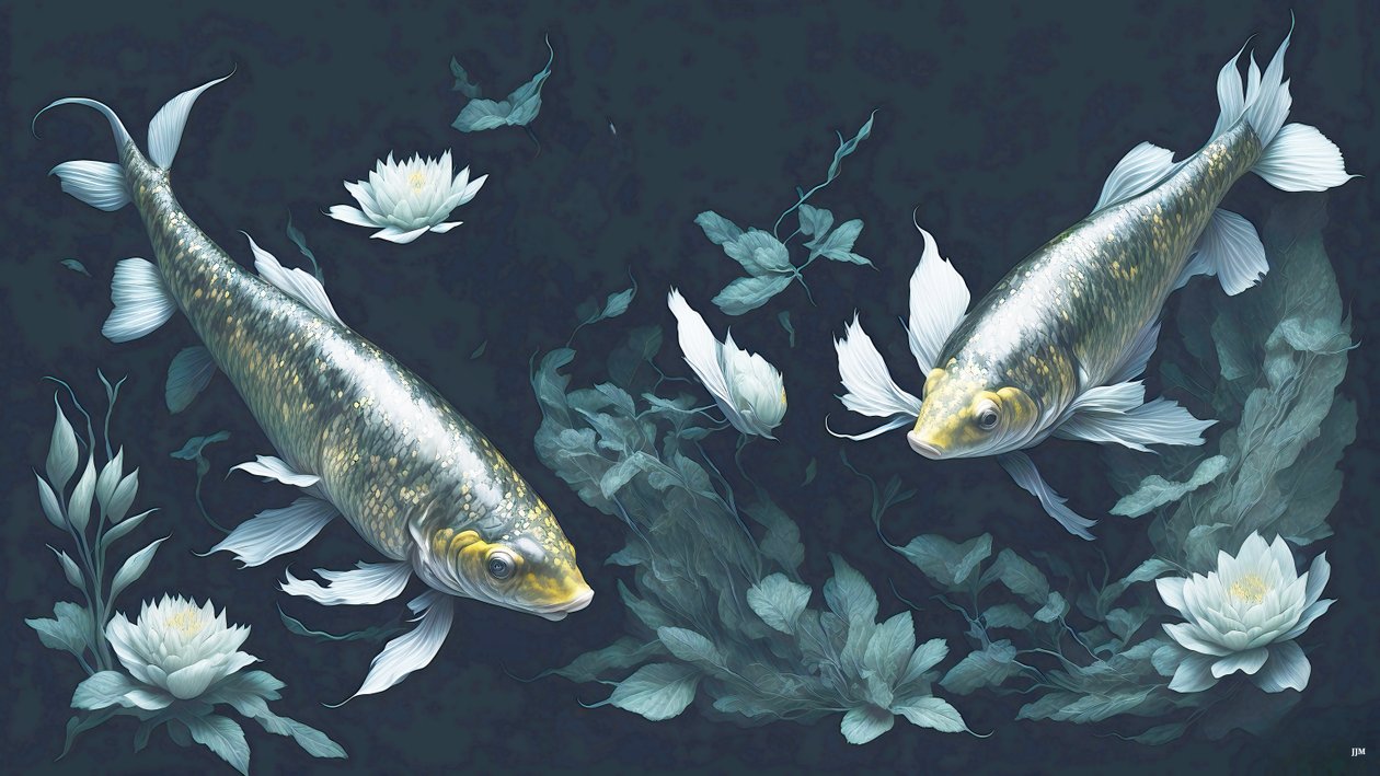 水墨画：Koi-Karpfish_yellow_02 作者 约瑟夫·约翰·迈克尔