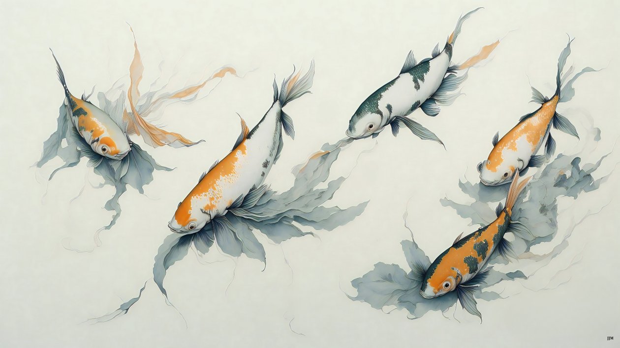 水墨画：锦鲤鱼_01 作者 约瑟夫·约翰·迈克尔