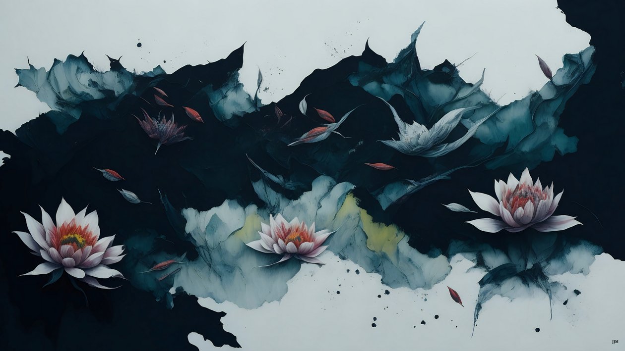 水墨画：waterlili-black_01 作者 约瑟夫·约翰·迈克尔