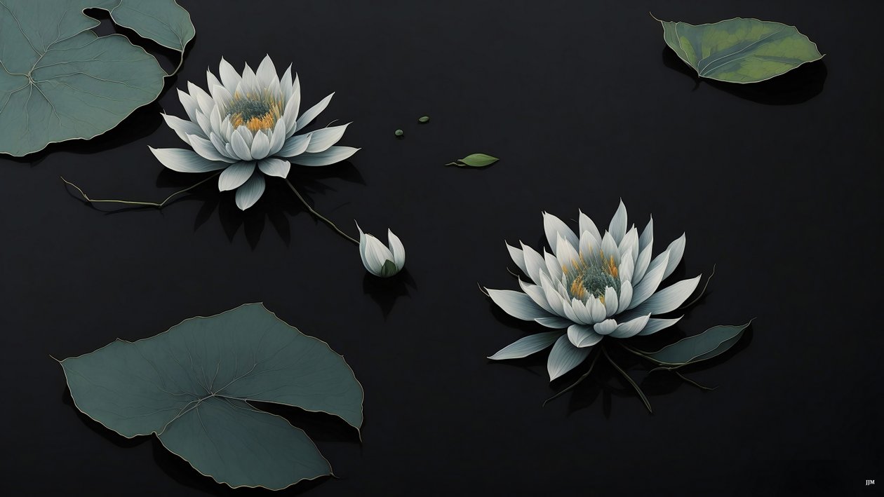 水墨画：waterlili-black_03 作者 约瑟夫·约翰·迈克尔