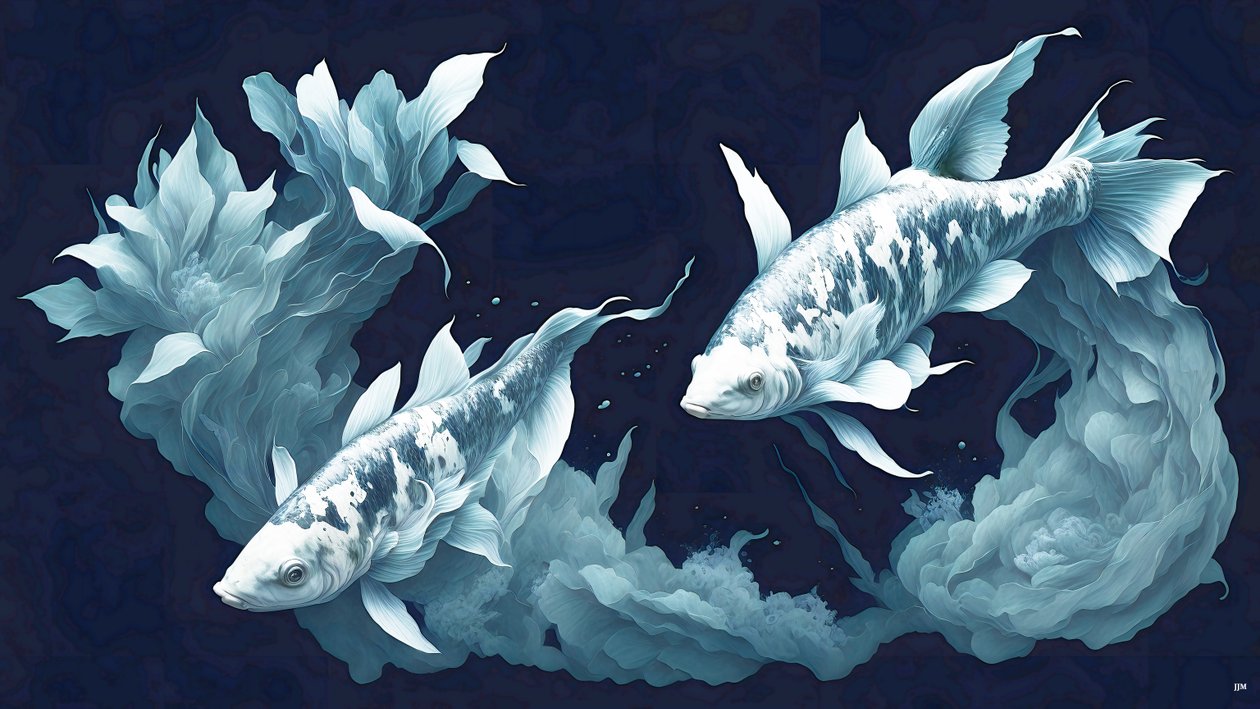 ink_painting_Koi-Karpfish_白色大理石_04 作者 约瑟夫·约翰·迈克尔