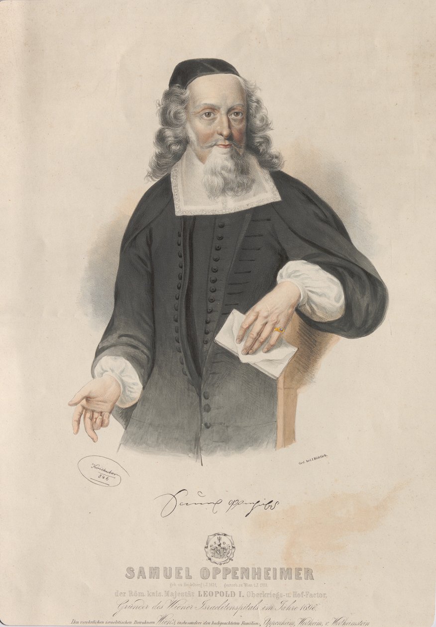 塞缪尔-奥本海默1631-1703年的画像，1846年。 作者 约瑟夫·克里胡伯（Josef Kriehuber）