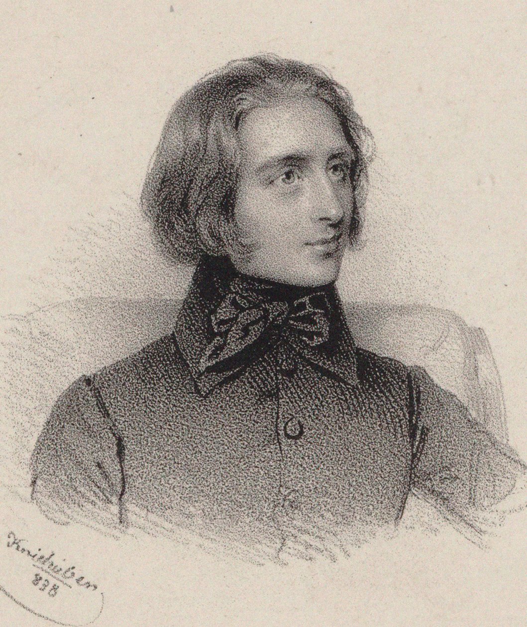 作曲家李斯特的肖像，1811-1886，1838。 作者 约瑟夫·克里胡伯（Josef Kriehuber）