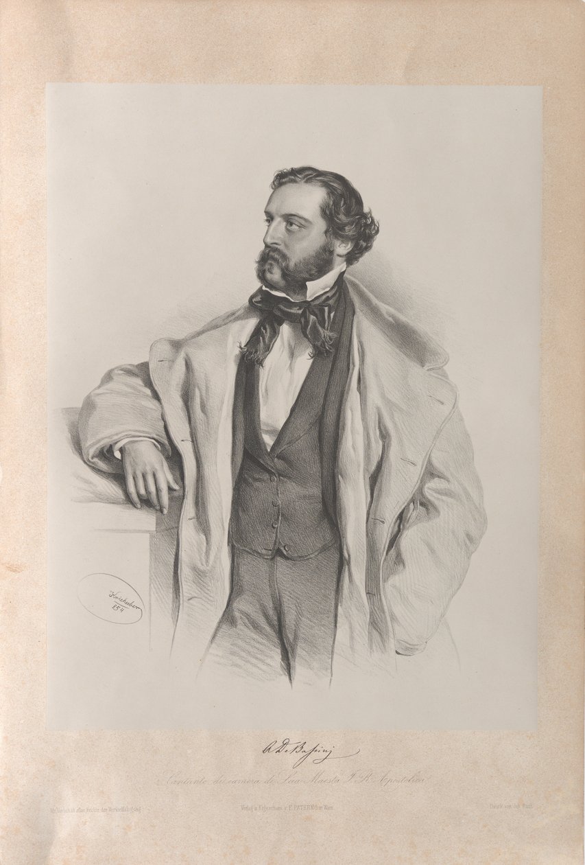 歌剧歌手Achille De Bassini 1819-1881的肖像，1854年。 作者 约瑟夫·克里胡伯（Josef Kriehuber）