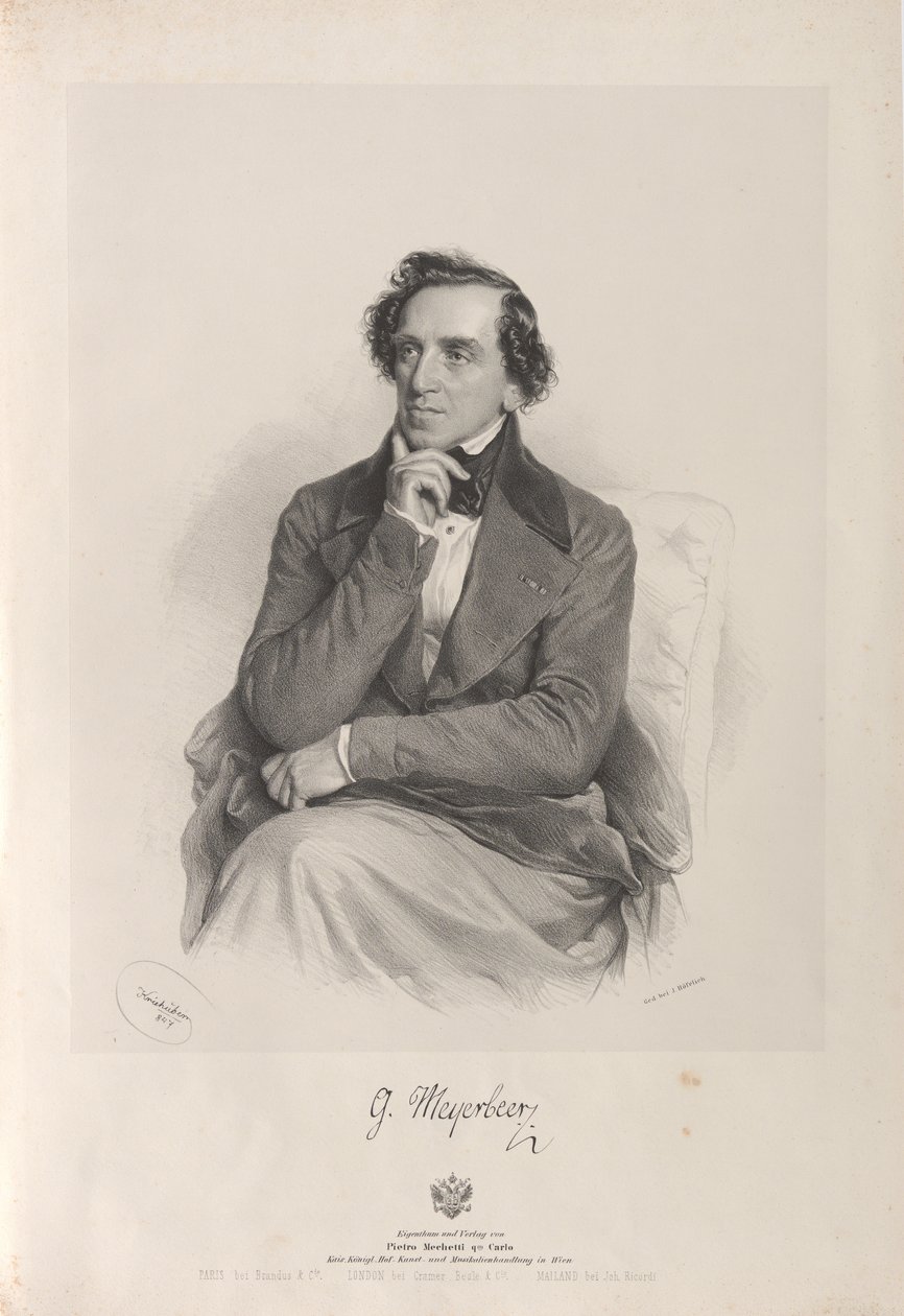 作曲家贾科莫-梅耶贝尔的肖像，1791-1864年，1847年。 作者 约瑟夫·克里胡伯（Josef Kriehuber）