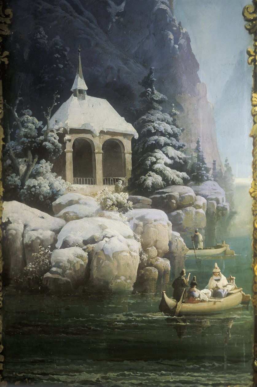 1850年代Vierwaldstättersee（卢塞恩湖）的Tell&39;s Chapel（壁画） 作者 约瑟夫·马蒂·纳夫拉蒂尔