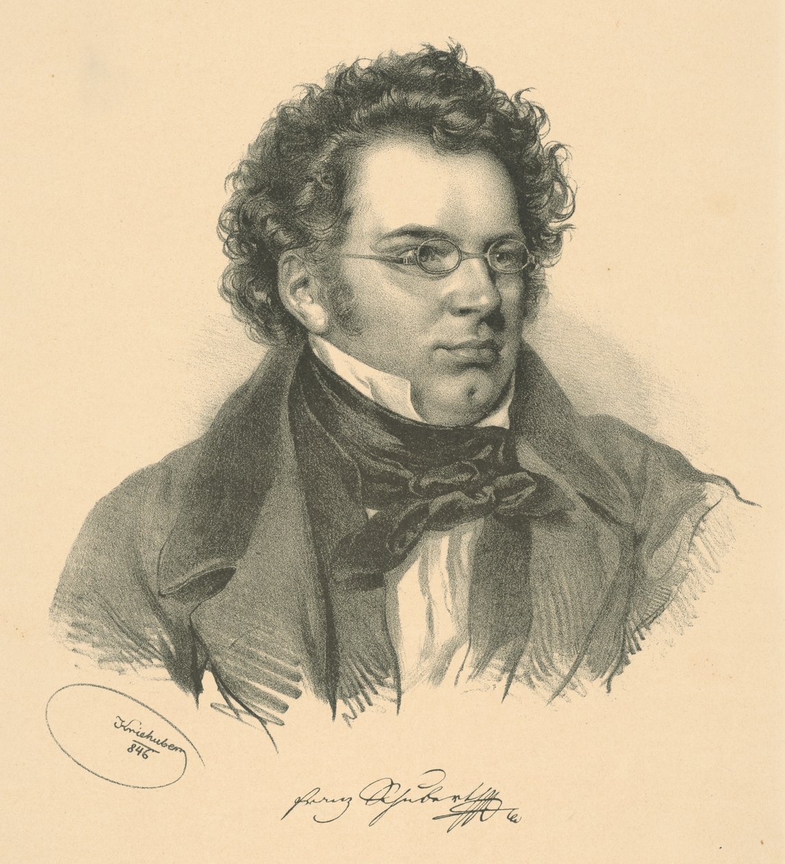 弗朗兹·舒伯特（Franz Schubert）肖像（1797-1828），1846年。 作者 约瑟夫·尼古拉斯·克里胡伯