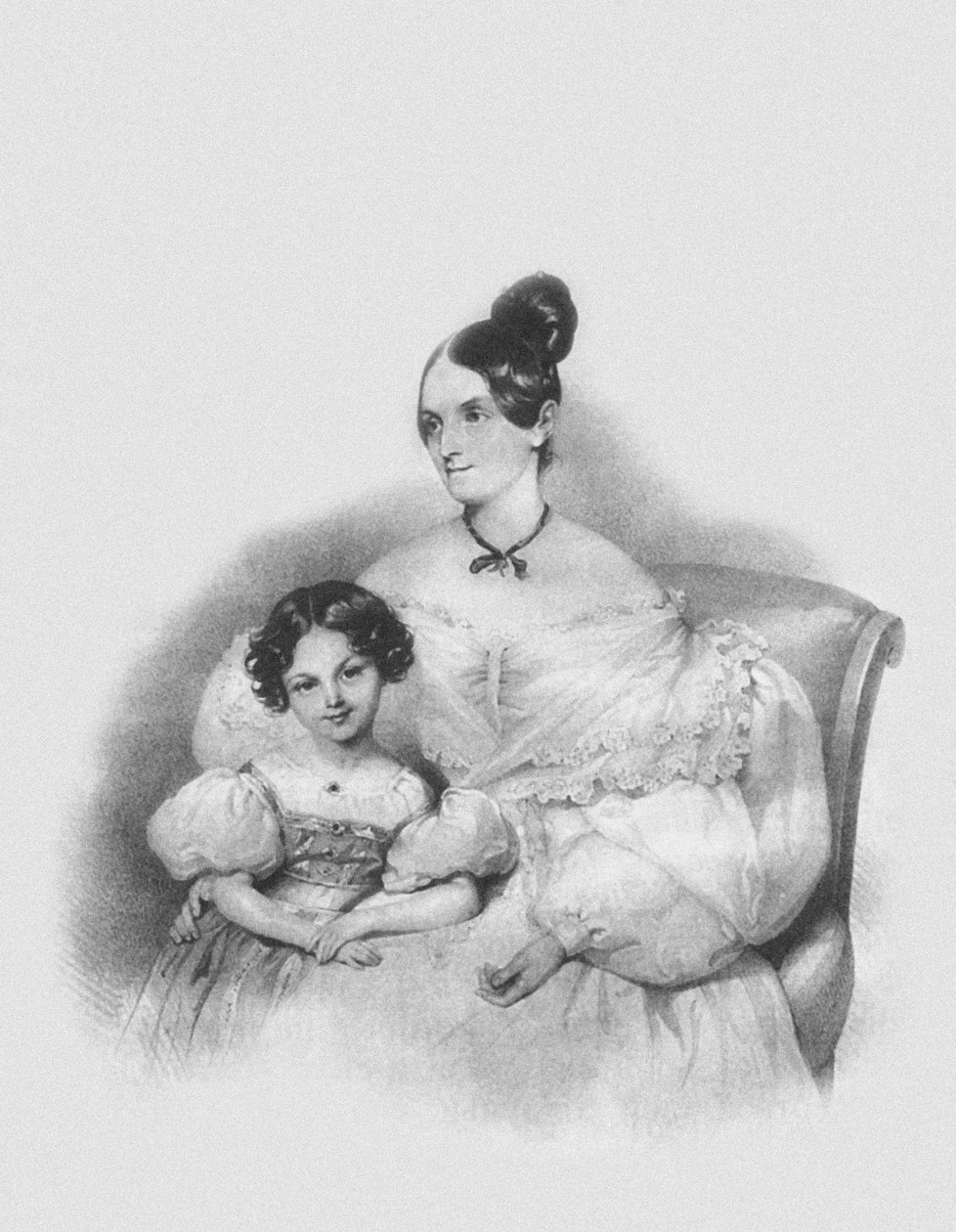 奥尔加（Olga Narychkina Potocki）和女儿索菲（Sophie）的肖像1802-1861，1835年 作者 约瑟夫·尼古拉斯·克里胡伯