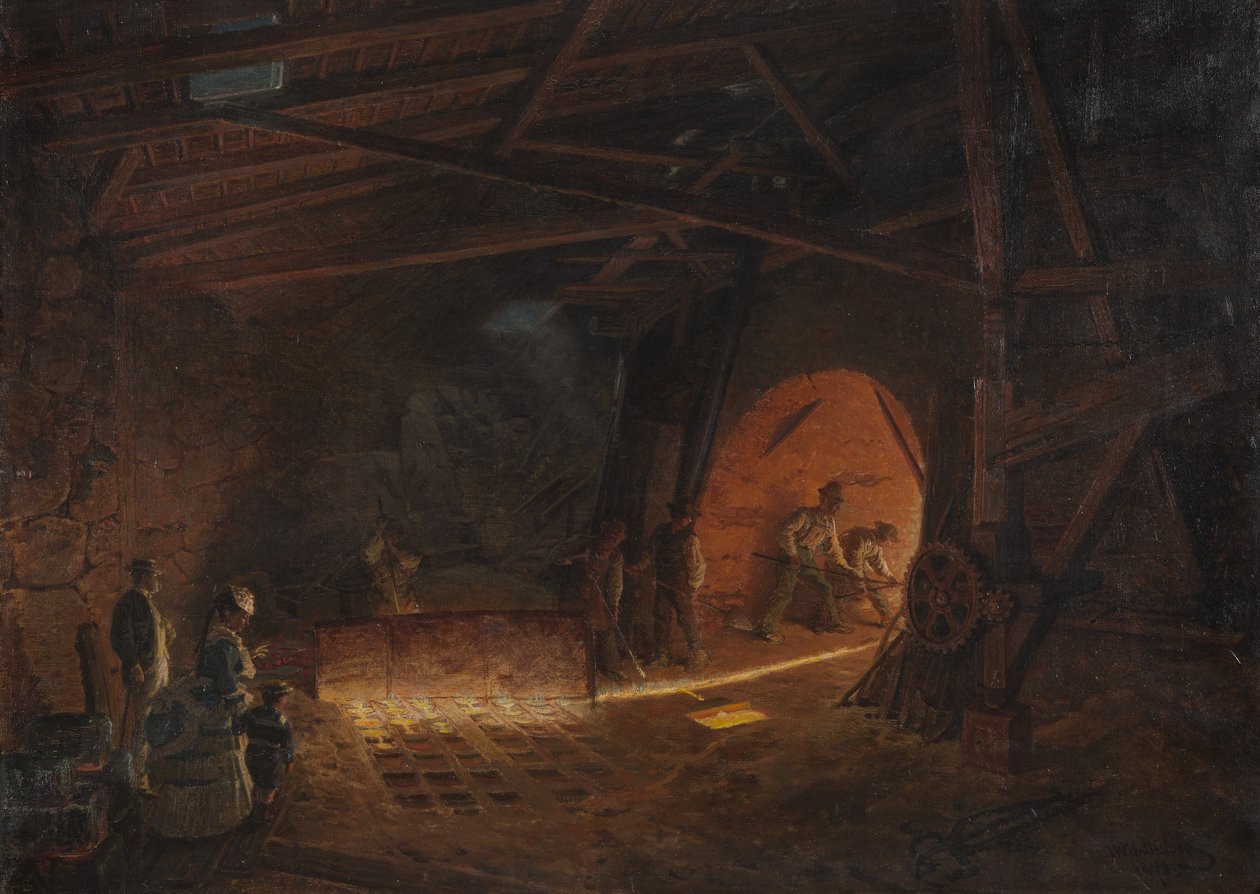 Acierie - Ironworks，由 Wallander, Josef Wilhelm (1821-1888)。 布面油画 作者 约瑟夫·威廉·沃兰德