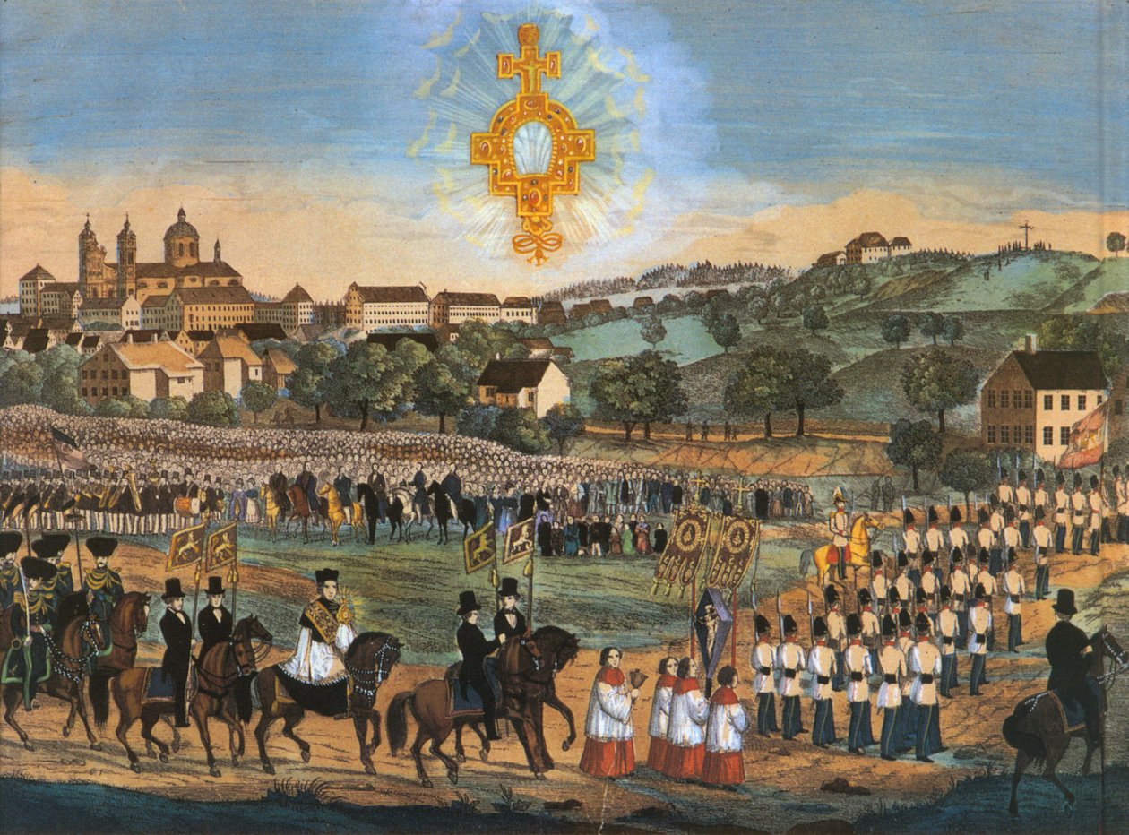 Altdorf葡萄园，Heilig-Blut-Prozession 1849年或随后几年;彩色石版画，变异与天空中的圣血遗物 作者 约瑟夫·拜耳