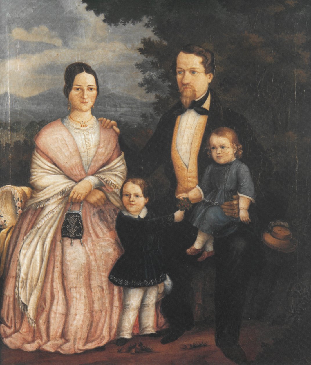 Selfportrait Joseph Bayer和他的妻子Lisette Bayer geb. Kerner和孩子Eugen（* 1846）和Albert（* 1851）;油画，1853年 作者 约瑟夫·拜耳
