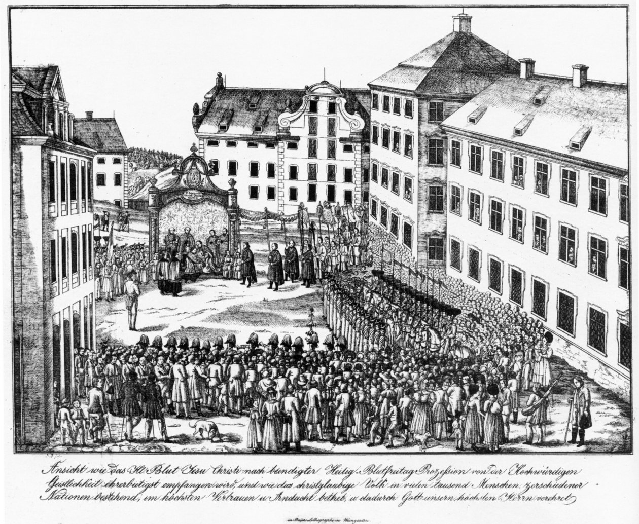Weingarten，Klosterhof，神圣血腥游行后神职人员接受神圣血液的要求，19世纪40年代早期 作者 约瑟夫·拜耳