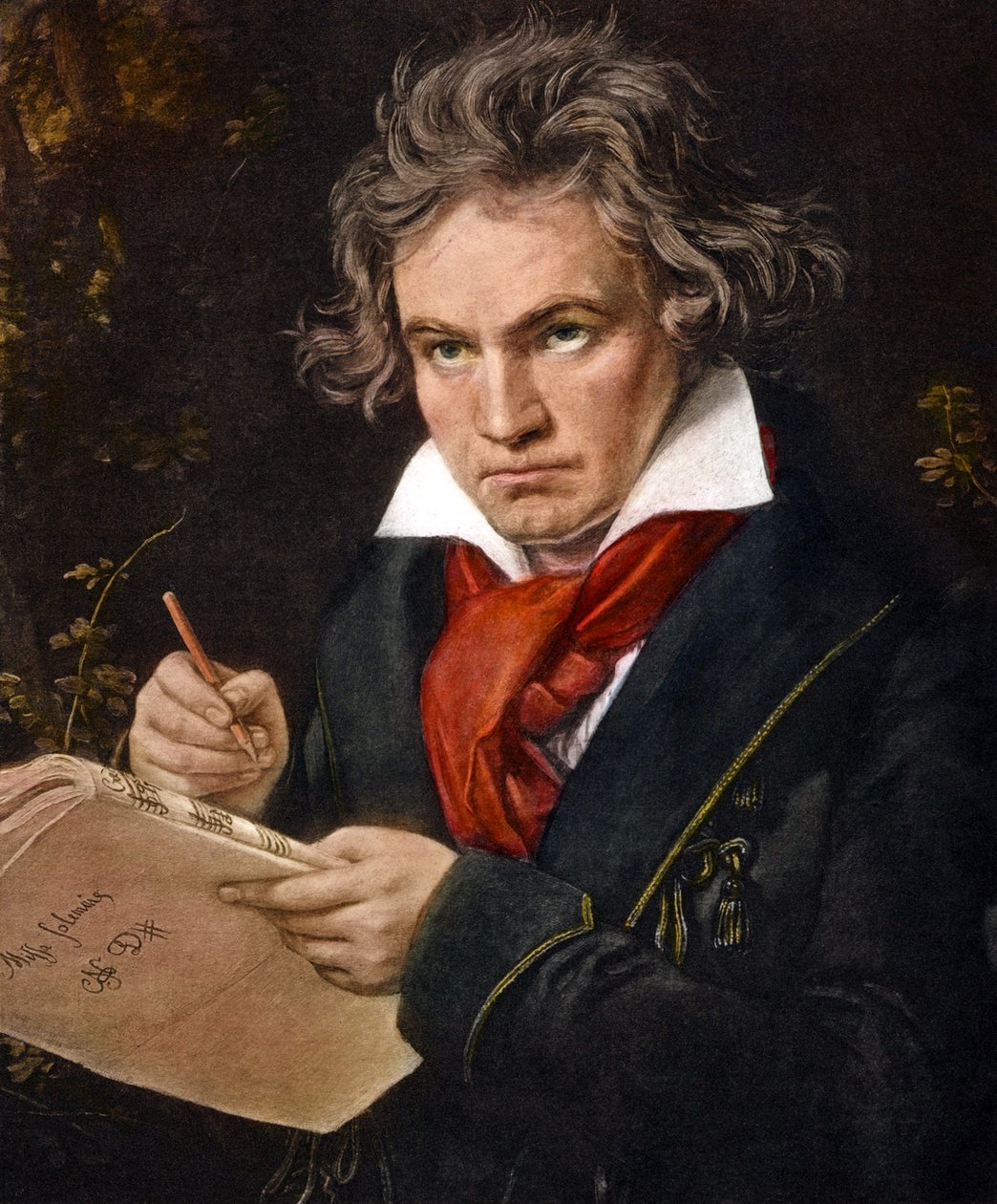 Ludwig van Beethoven持有Missa Solemnis彩色版画 作者 约瑟夫·卡尔·斯蒂勒