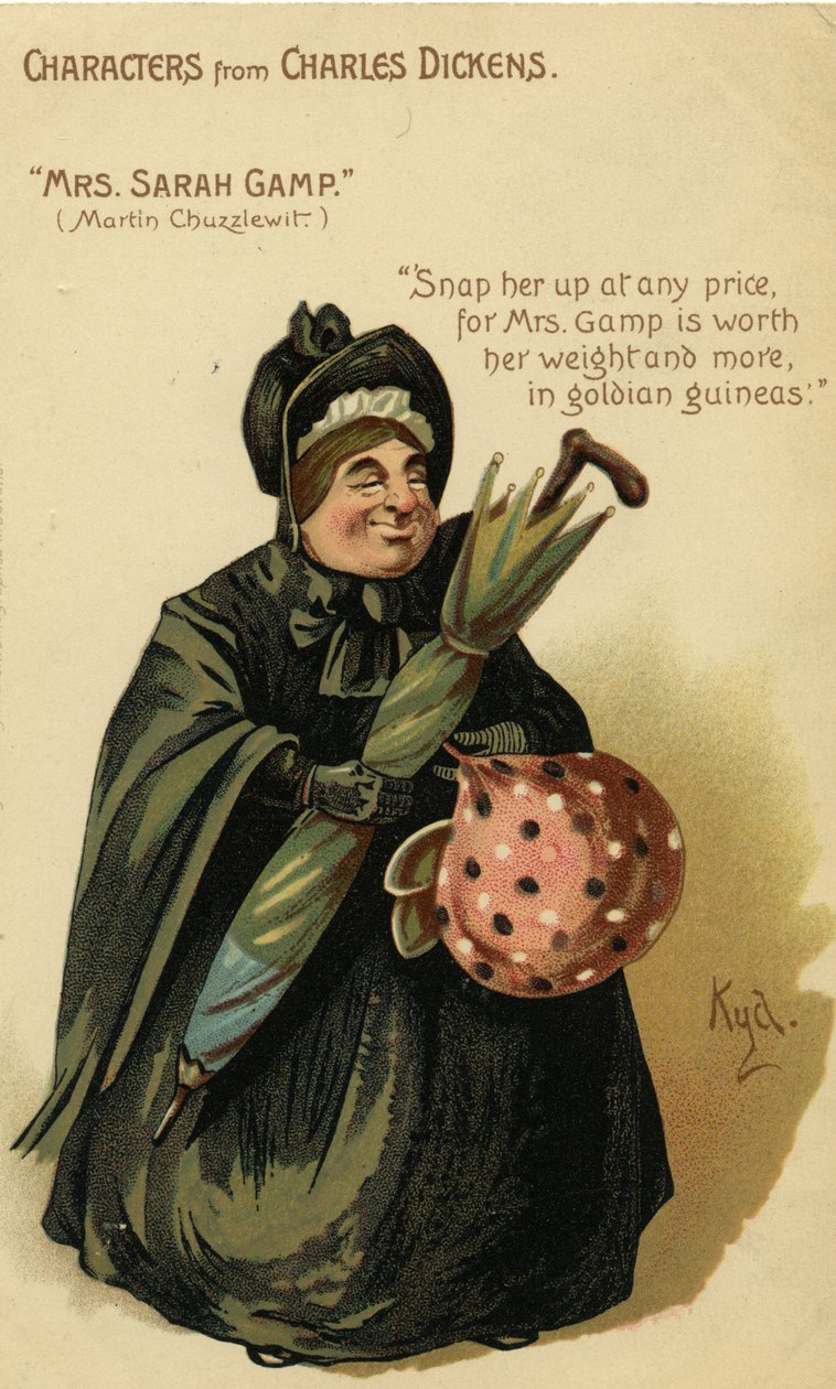 来自Charles Dickens的人物 - 来自Martin Chuzzlewit的Sarah Gamp夫人，明信片，c.1903 作者 约瑟夫·克莱顿·克拉克