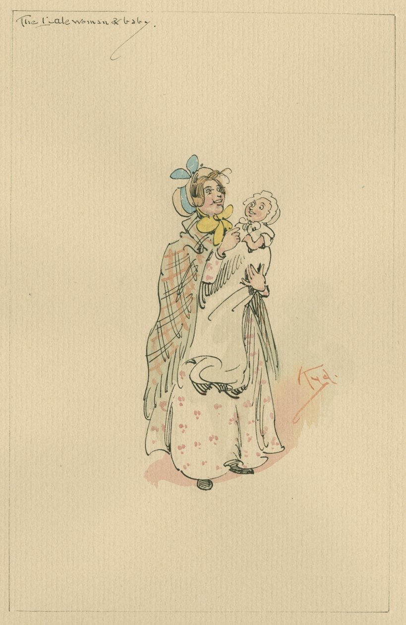 Lale Lady und Baby，c.1920s（笔和墨水在纸上用wc） 作者 约瑟夫·克莱顿·克拉克