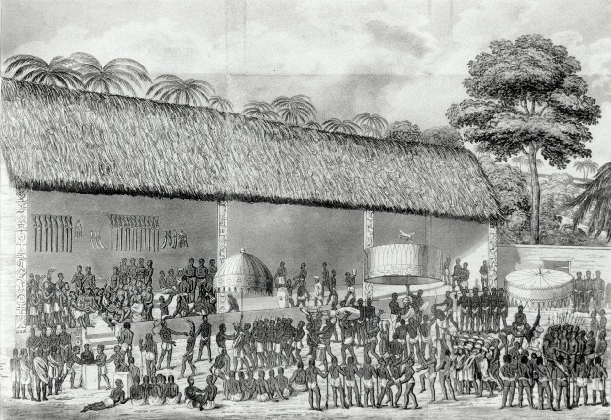 1820年3月在阿散蒂国王法院的阿代宗教节日，由杜普伊斯出版的“住院杂志”，1824年出版 作者 约瑟夫·杜普伊斯