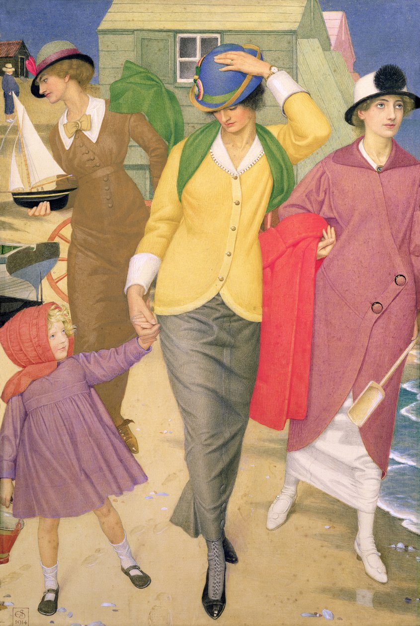 沿着岸边，1914年（丝绸上的蛋彩画） 作者 约瑟夫·爱德华·索撒尔
