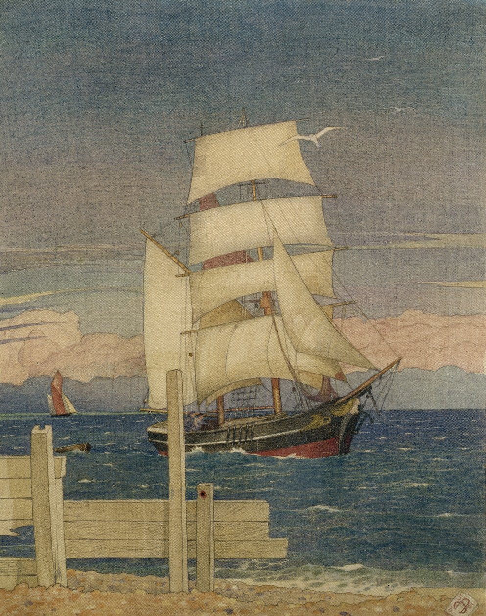 高大的船，1935年（wc和铅笔在布上） 作者 约瑟夫·爱德华·索撒尔