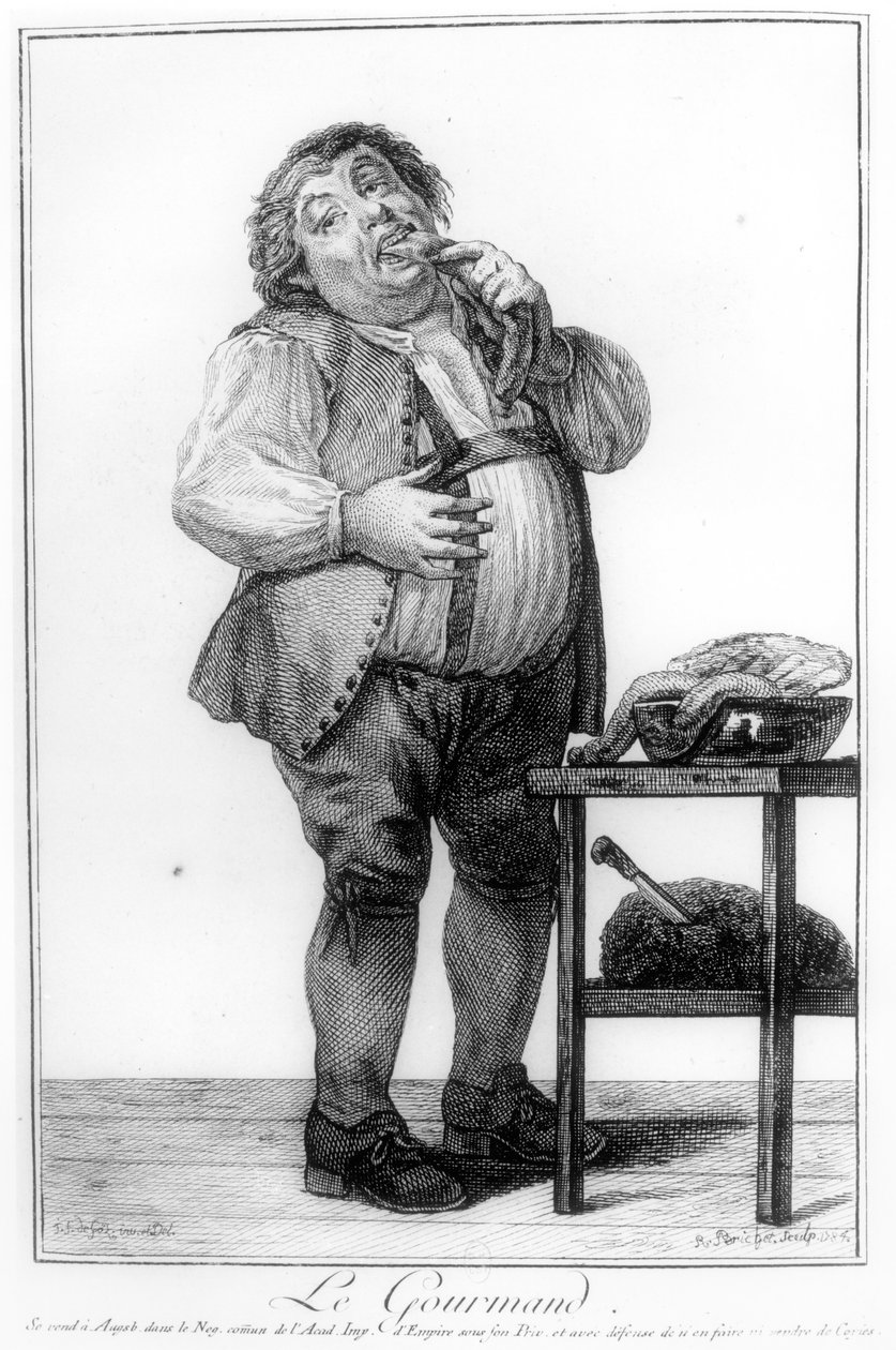 The Glutton，来自R.Brichet雕刻的&39;想象练习差异性和人形&39;，于1883-84年在奥格斯堡出版 作者 约瑟夫·弗朗兹·冯·古兹