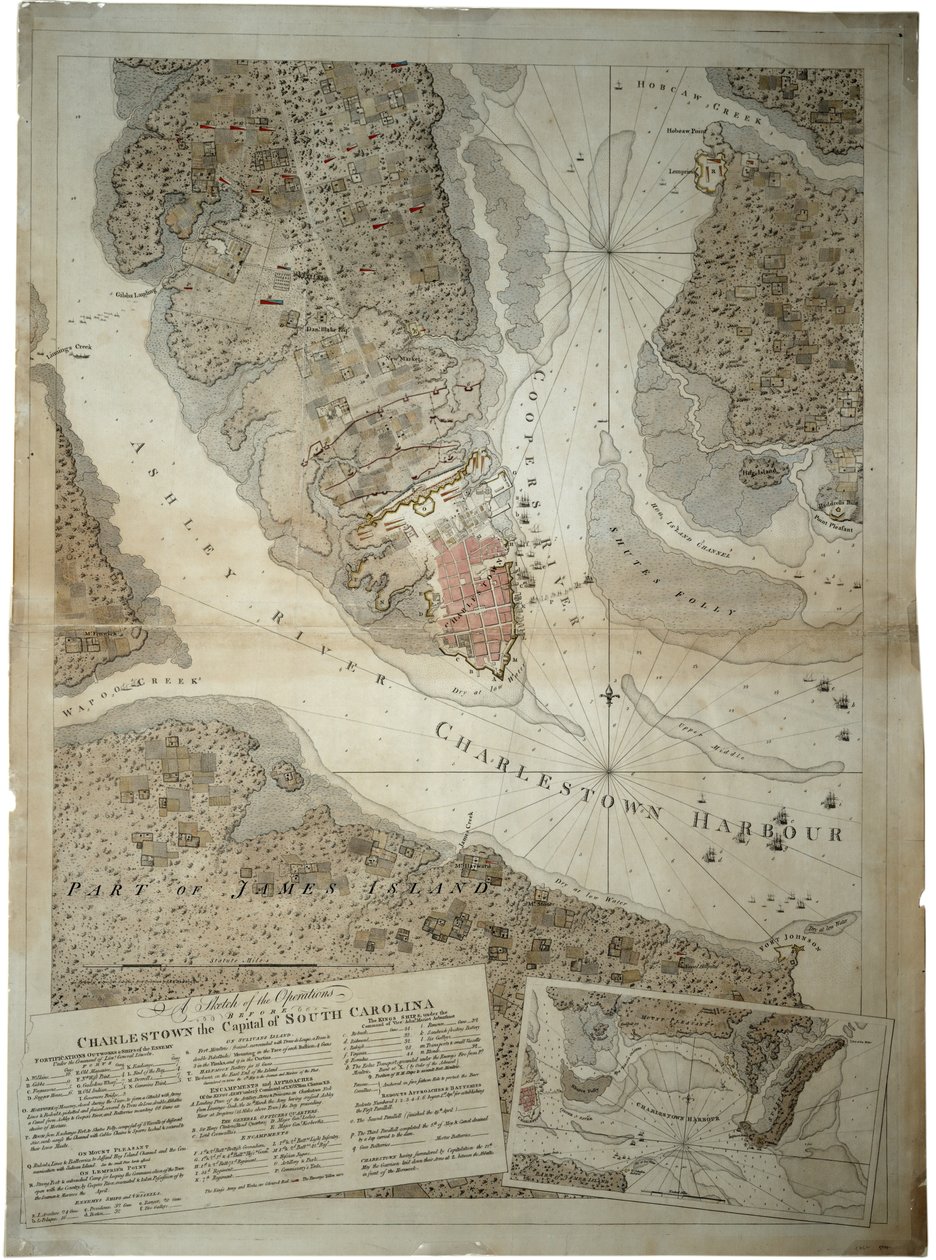 1780年南卡罗来纳州首府查尔斯敦之前的行动草图 作者 Joseph Frederick钱包DesBarres