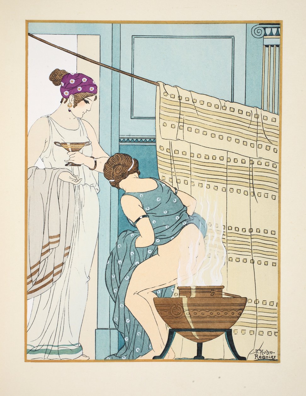 女人坐在一个大锅，插图从&39;希波克拉底的作品&39;，1934年 作者 约瑟夫·库恩·雷尼尔