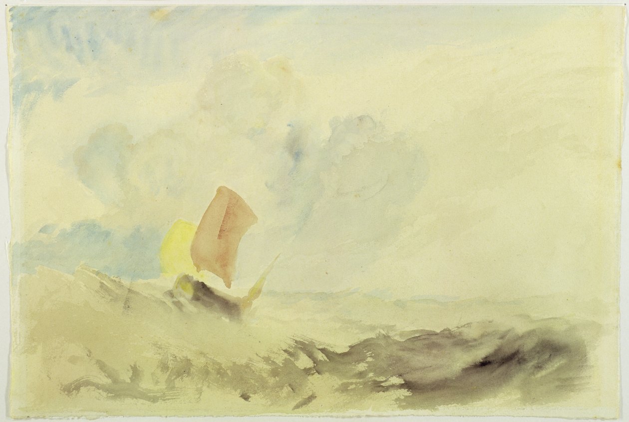 海洋片 - 有渔船的粗砺的海，1820-30 作者 约瑟夫·马洛德·威廉·特纳