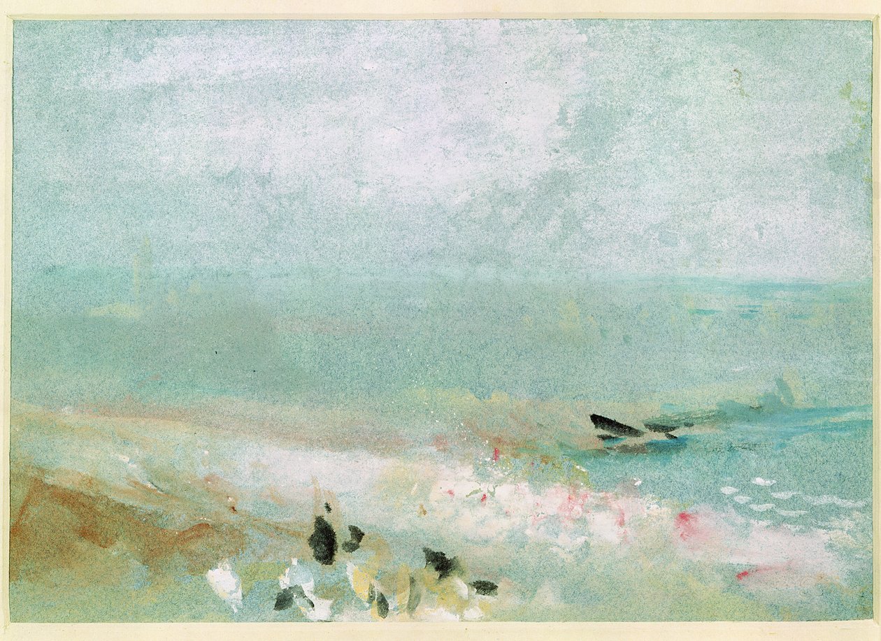 海滩与数字和码头。 c.1830（wc und gouache） 作者 约瑟夫·马洛德·威廉·特纳