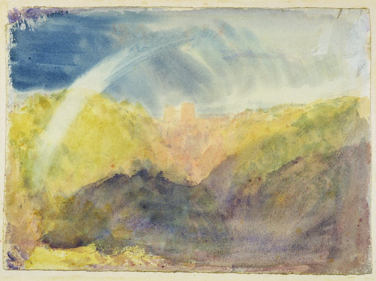 Crichton城堡（带彩虹的山地景观）c.1818（在编织纸上的石墨上） 作者 约瑟夫·马洛德·威廉·特纳