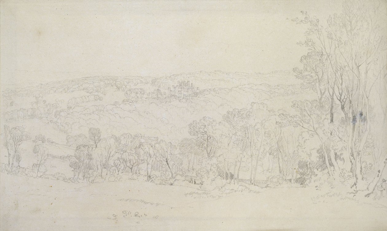 Lowther城堡（公园场景）的远景，1809年（编织纸上的石墨） 作者 约瑟夫·马洛德·威廉·特纳