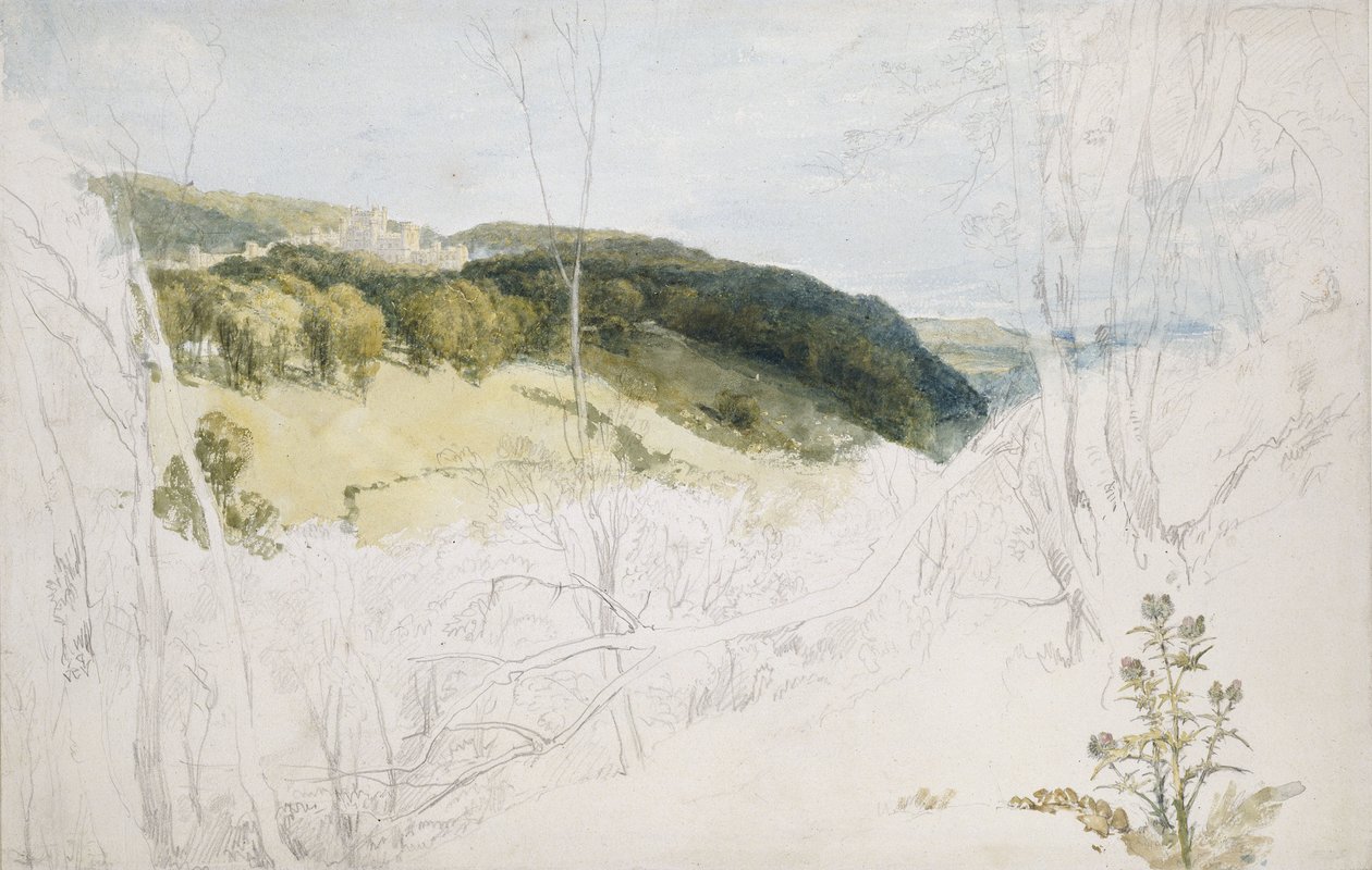 Lowther城堡（公园场景）的远景，1809年（编织纸上的水彩和石墨） 作者 约瑟夫·马洛德·威廉·特纳