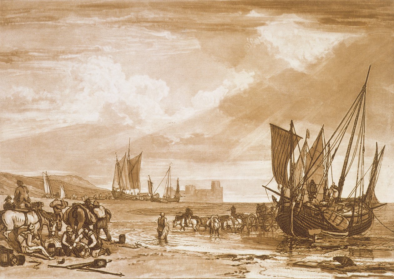 F.4。我在法国海岸的场景，来自&39;Liber Studiorum&39;，由查尔斯特纳雕刻，1807年 作者 约瑟夫·马洛德·威廉·特纳