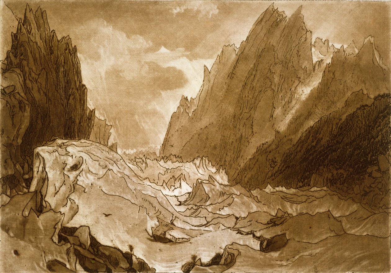 F.50.I Mer de Glace，来自&39;Liber Studiorum&39;的Chamouni，Savoy谷，由艺术家雕刻，1812年 作者 约瑟夫·马洛德·威廉·特纳