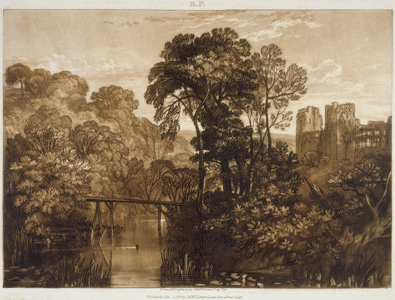 F.58.I Berry Pomeroy Castle，来自&39;Liber Studiorum&39;，由艺术家雕刻，1816年 作者 约瑟夫·马洛德·威廉·特纳
