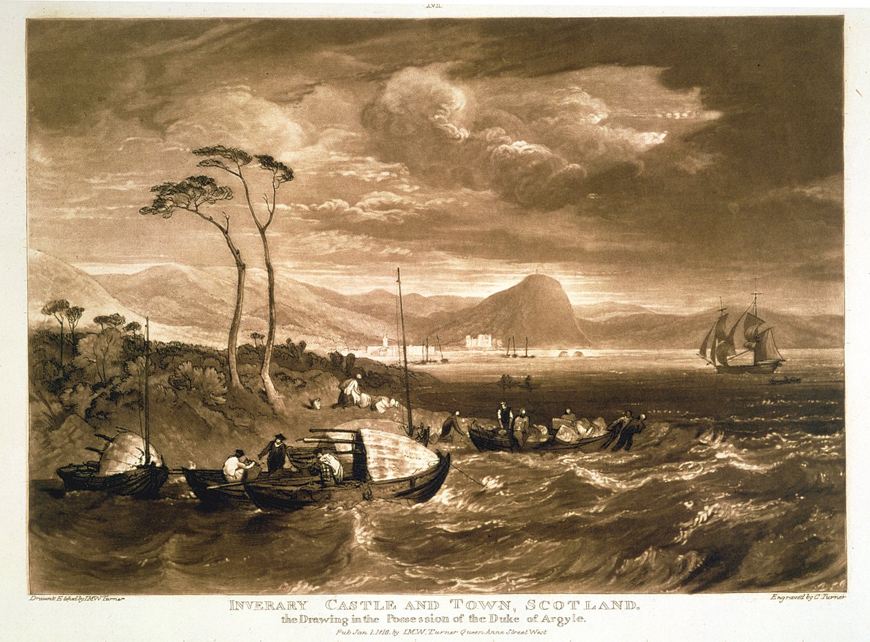 F.65.I Inverary Castle and Town，来自&39;Liber Studiorum&39;，由Charles Turner雕刻，1816年 作者 约瑟夫·马洛德·威廉·特纳
