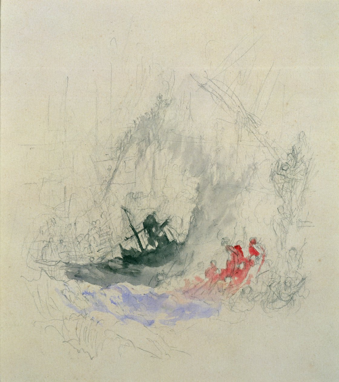 在海上火，一个小插图的设计，1835年（铅笔和纸上的wc） 作者 约瑟夫·马洛德·威廉·特纳